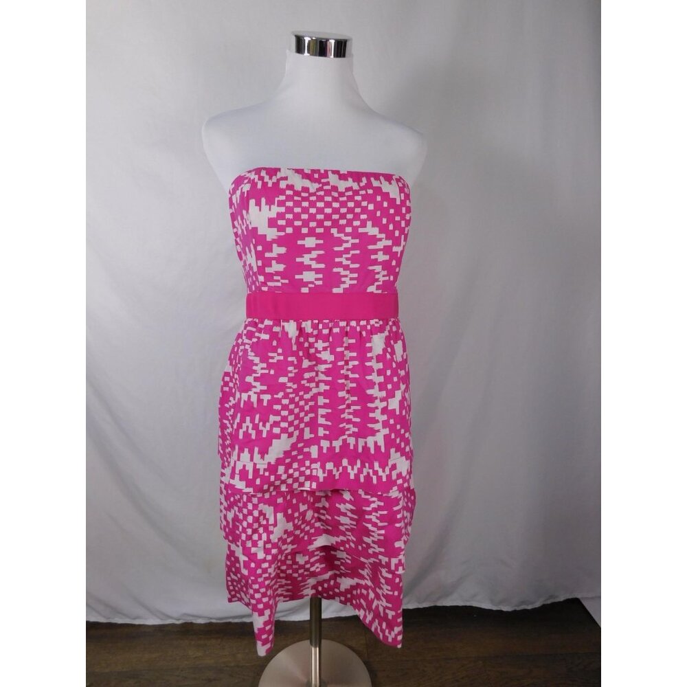 Banana Republic Dress Womens 8 Pink Geometric Strapless Hi-Low Sundress Lined